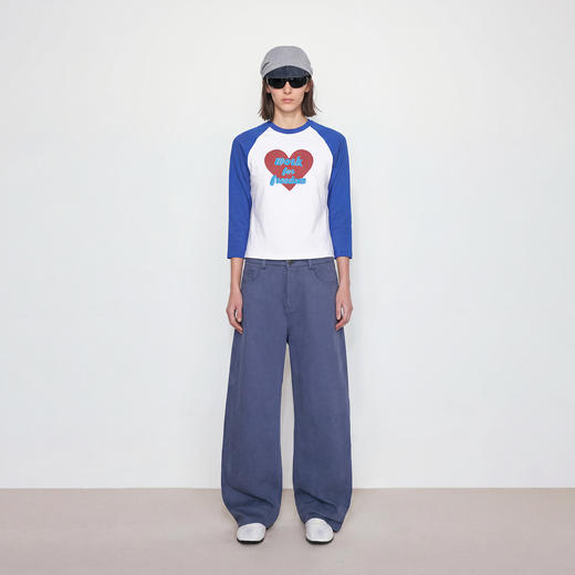 NUTH复古海军蓝水洗宽松弯刀休闲裤女 商品图2