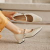 阿么手工女鞋法式简约真皮一字带玛丽珍鞋4CM粗跟超软小方头单鞋 商品缩略图3