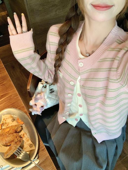 <曾小咸推荐>现货秒杀 ！微信超特价！假两件条纹毛织开衫 日常199.99 立减110 秒杀89.99！！ 商品图10