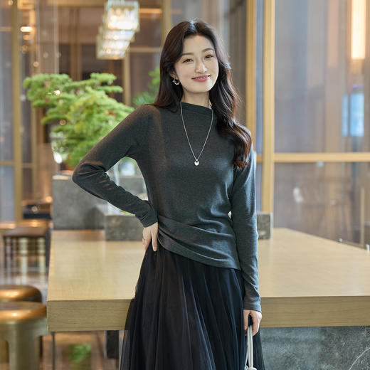 奢姿大码女装2025冬季时尚圆领设计针织衫胖妹妹气质简约显瘦上衣9954191092 商品图0