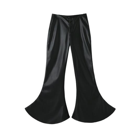 FTT FlyTheTruth『溏心黑巧』 设计感PU皮荷叶裙裤秋休闲喇叭裤 商品图1