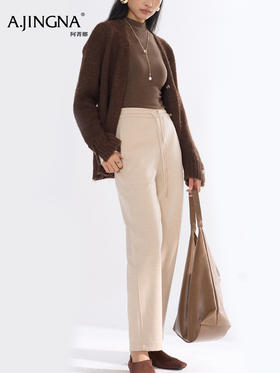 【醋酸羊毛】阿菁娜冬季新款醋酸羊毛老爹裤羊毛混纺面料垂坠抗皱轻盈透气F30D210102