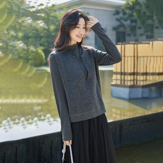 奢姿大码女装2025冬季胖妹妹时尚深V领针织马甲气质休闲显瘦上衣9854691093 商品图0