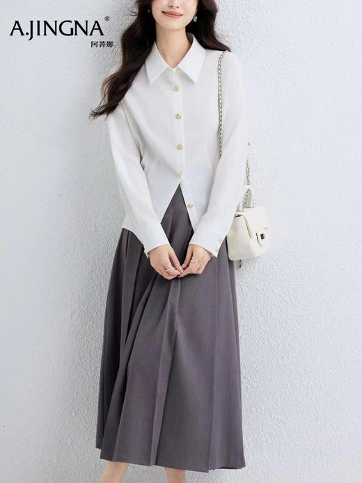 【弧形摆】阿菁娜春季新款纯色简约利落收腰弧形摆设计感衬衫隐形收腰+弧摆藏胯F31C201002 商品图1