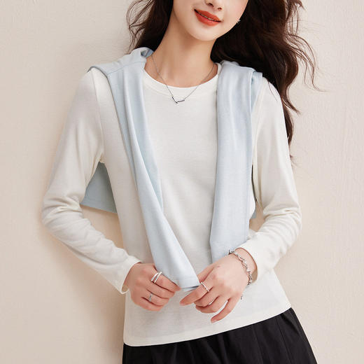 「自j」全新升级【铂金会员128/天猫169/差价41】(03230)洛诗琳天丝羊毛打底衫2026春季新款圆领纯色长袖T恤 商品图2