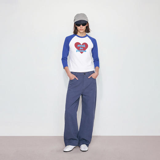 NUTH复古海军蓝水洗宽松弯刀休闲裤女 商品图4