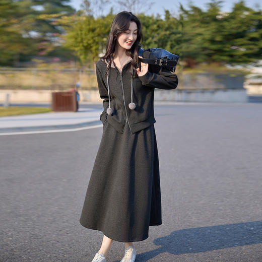 奢姿大码女装2025冬季抽绳减龄连帽件套胖妹妹松紧时尚休闲套装9954935255 商品图2