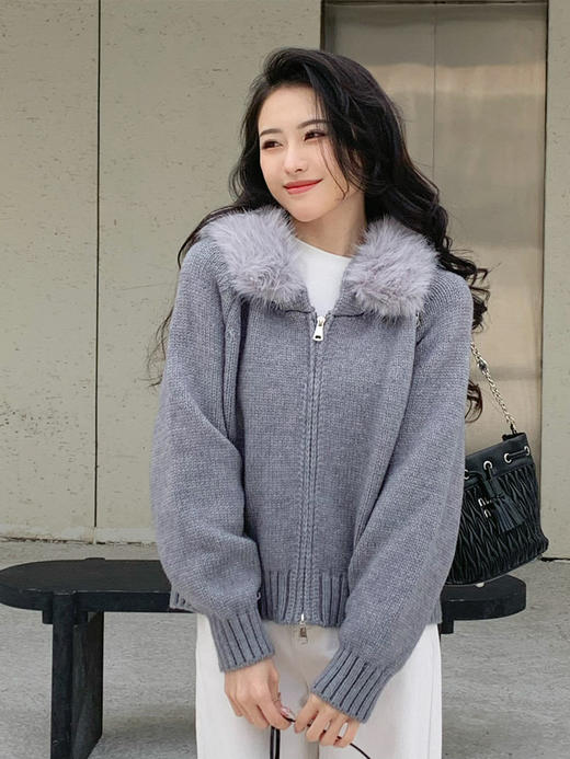 【百图lulu定制】【大毛领暖绒开衫】大毛领 可拆卸 双头拉链 毛衣开衫 外套 商品图7