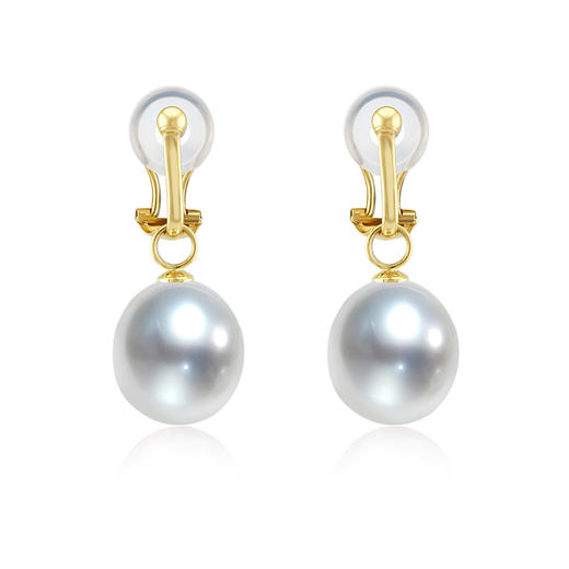 【挚友限定】(挂珠款)18K金可换珠耳夹 极光澳白珍珠 水滴型11-12mm QC 商品图4