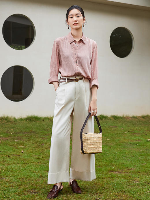 高级感奶白翻边阔腿裤 2026 春夏装新品 垂顺显瘦通勤休闲裤 商品图1