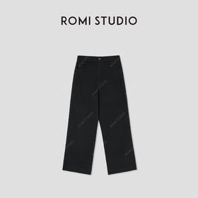 ROMI STUDIO“抓绒牛仔”小太阳底抓绒弹力直筒黑牛仔裤RW24AX80728【现货】