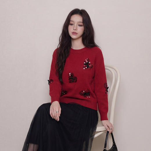 奢姿大码女装2026春季时尚蝴蝶结装饰毛衣胖妹妹气质休闲圆领上衣9861669983 商品图2