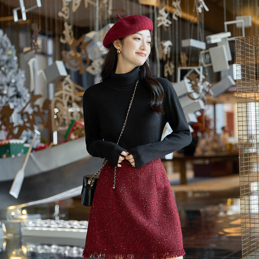 奢姿大码女装2025冬季胖妹妹时尚高领针织打底衫气质简约显瘦内搭9854691181 商品图4