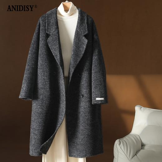 双面100%绵羊毛反领长袖双排扣大衣 商品图2