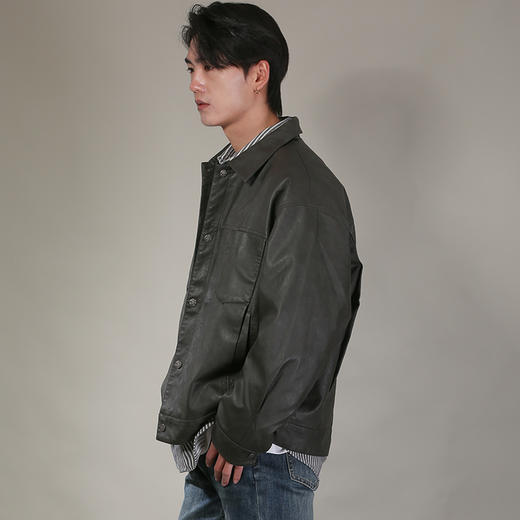 DRONKOO 2026 翻领前双贴袋门襟压褶中厚皮衣 商品图1