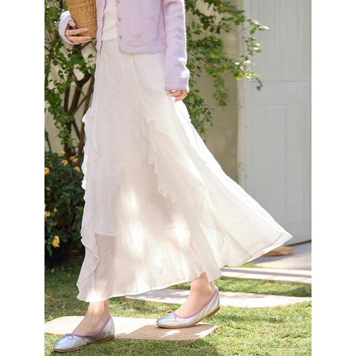 鹿向南「寻梦白茶」杏色荷叶边半身裙春季新款小众设计感A字裙女 商品图1