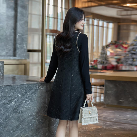 奢姿大码女装2025冬季胖妹妹时尚粗花呢方领吊带裙气质通勤长裙9953870272A 商品图3