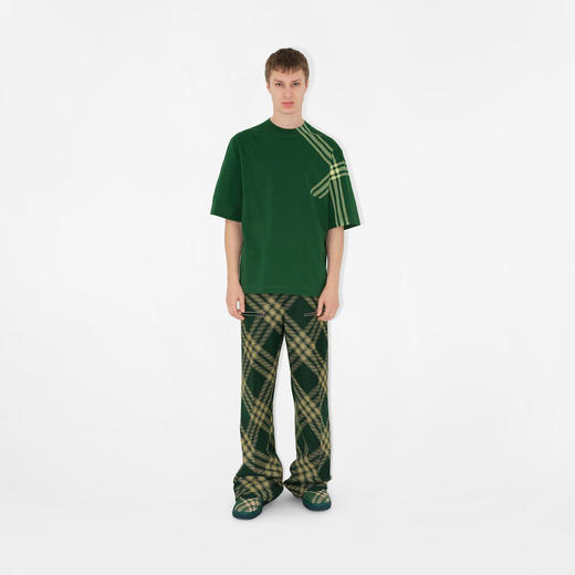 BURBERRY 巴宝莉 男士罗纹针织领口格纹衣袖棉质短袖T恤 绿色 8082052 B8636 商品图3