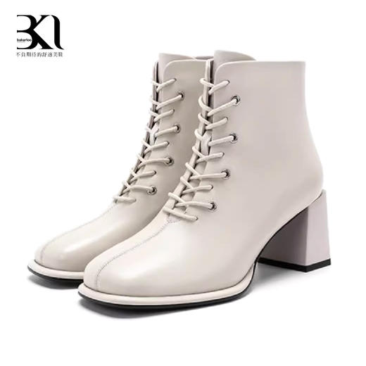 BAKERLOO女鞋冬季新款方头粗跟绑带短靴时装靴AD50 商品图0