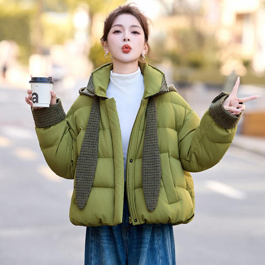 韩系短款羽绒服绿色连帽面包服，小个子巨好看厚外套HR-YAX2569 商品图2