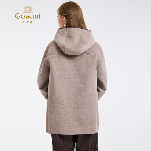 高智风挺括连帽羊毛桑蚕丝混纺顺滑感短款拉链大衣ED4B849 商品图4