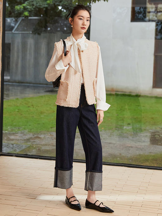 高级感小香风马甲 春夏季新款浅杏色流苏边宽松外搭背心 商品图1