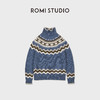 ROMI STUDIO复古费尔岛灰蓝羊毛衣松弛羊毛针织毛衫RWCWSG7320 商品缩略图2