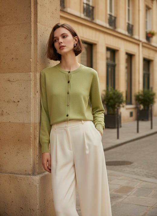 「自」全新升级落实了纯色圆领针织开衫2026春季新款百搭显瘦针织毛衣外套 商品图0