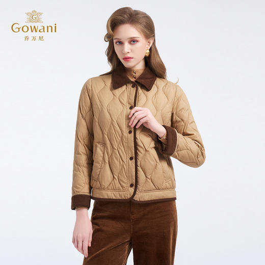 【鹅绒】乔万尼经典葫芦绗缝撞色翻领宽松白鹅绒羽绒服ED4T848 商品图2