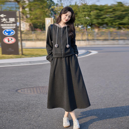 奢姿大码女装2025冬季抽绳减龄连帽件套胖妹妹松紧时尚休闲套装9954935255 商品图4