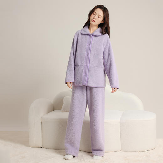 印篱YINGLI秋冬新款 珍贝绒翻领休闲家居服套装 男女款 商品图6