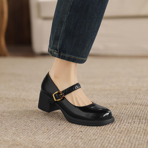 阿么手工女鞋学院风粗跟一字带玛丽珍鞋子浅口粗跟软底单鞋5.5CM 商品图3