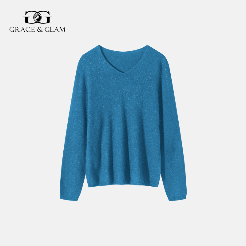 Grace&Glam 云朵保暖羊绒羊毛V领拉绒毛衣