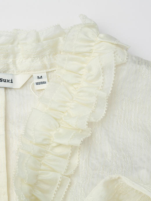 法式奶杏木耳边飘带衬衫 春夏季新款肌理感宽松甜美长袖衬衣 商品图2