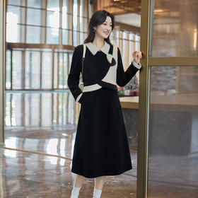 奢姿大码女装2025冬季时尚拼撞色翻领连衣裙胖妹妹气质显瘦裙子9954954042