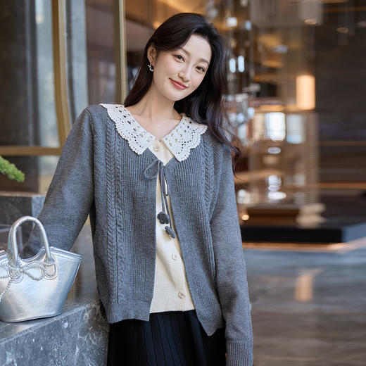 奢姿大码女装2025冬季胖妹妹时尚蕾丝撞色针织衫气质减龄显瘦上衣9854654058 商品图4