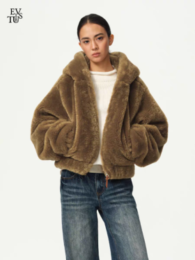 Evistub girls/E-5DWT1439/美拉德棕咖毛绒麂皮外套