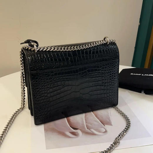 Ysl Sunset 黑银 鳄鱼压纹牛皮 中号 日落包 商品图1