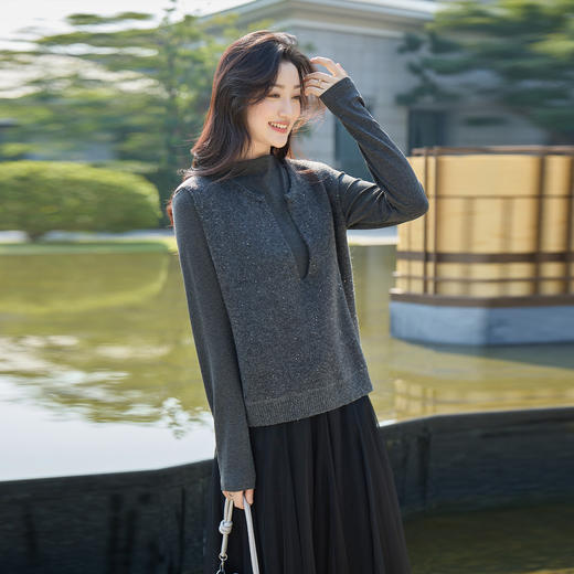 奢姿大码女装2025冬季时尚圆领设计针织衫胖妹妹气质简约显瘦上衣9954191092 商品图3