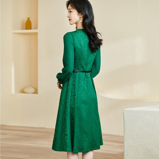 剩S/M/XL/L 米思阳2026春季新款复古优雅提花方领大摆裙子质感长袖连衣裙0015 商品图3