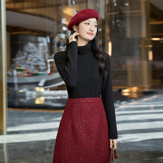 奢姿大码女装2025冬季胖妹妹时尚高领针织打底衫气质简约显瘦内搭9854691181 商品图0