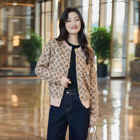 奢姿大码女装2025冬季胖妹妹时尚提花圆领针织开衫气质减龄上衣9054691111