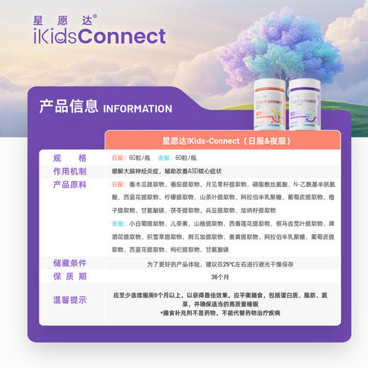 【直邮】agebox美国进口 iKids-Connect星愿达 行为发育改善 儿童营养素日夜 6个月用量 商品图4
