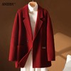 双面羊绒羊毛西装领长袖双排扣外套 商品缩略图0