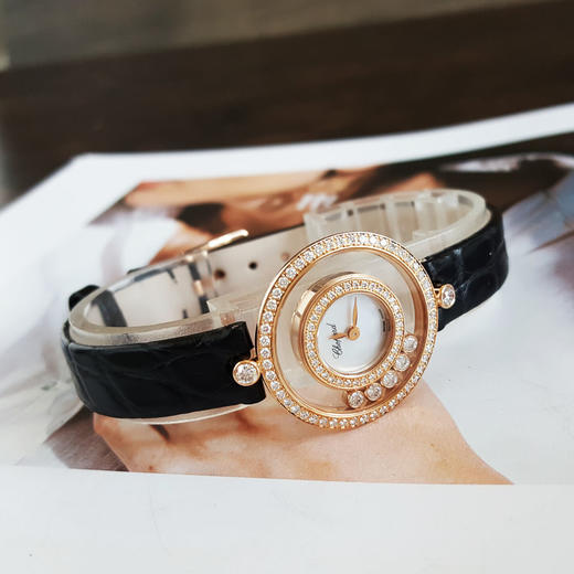 【95新】CHOPARD 萧邦203957-5208石英机芯活动钻26MM（女款）HAPPY DIAMONDS系列18K玫瑰金；镶嵌原厂钻石表圈 251225NJS24 商品图4