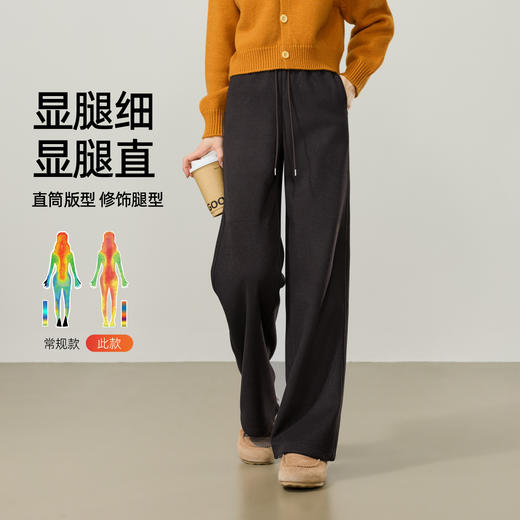 【随时下架！亏本售！暖暖长腿裤】逸阳冬加绒加厚醋酸羊毛高腰直筒糯米裤8619 商品图2