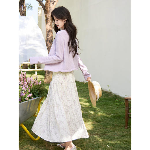 鹿向南「春野碎花」杏色碎花半身裙春季新款时尚修身高腰A字裙女 商品图2