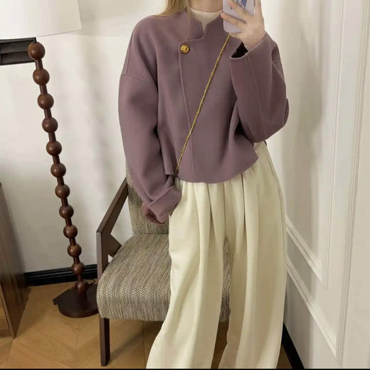 轻奢极简风圆领一粒扣短款羊绒羊毛外套（禁止水洗） 商品图1