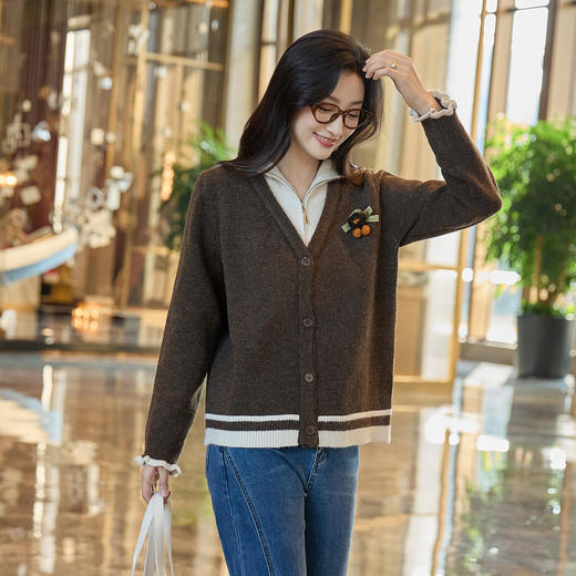 奢姿大码女装2025冬季时尚撞色海军领针织开衫胖妹妹气质休闲上衣9854670750 商品图1