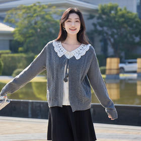 奢姿大码女装2025冬季胖妹妹时尚蕾丝撞色针织衫气质减龄显瘦上衣9854654058